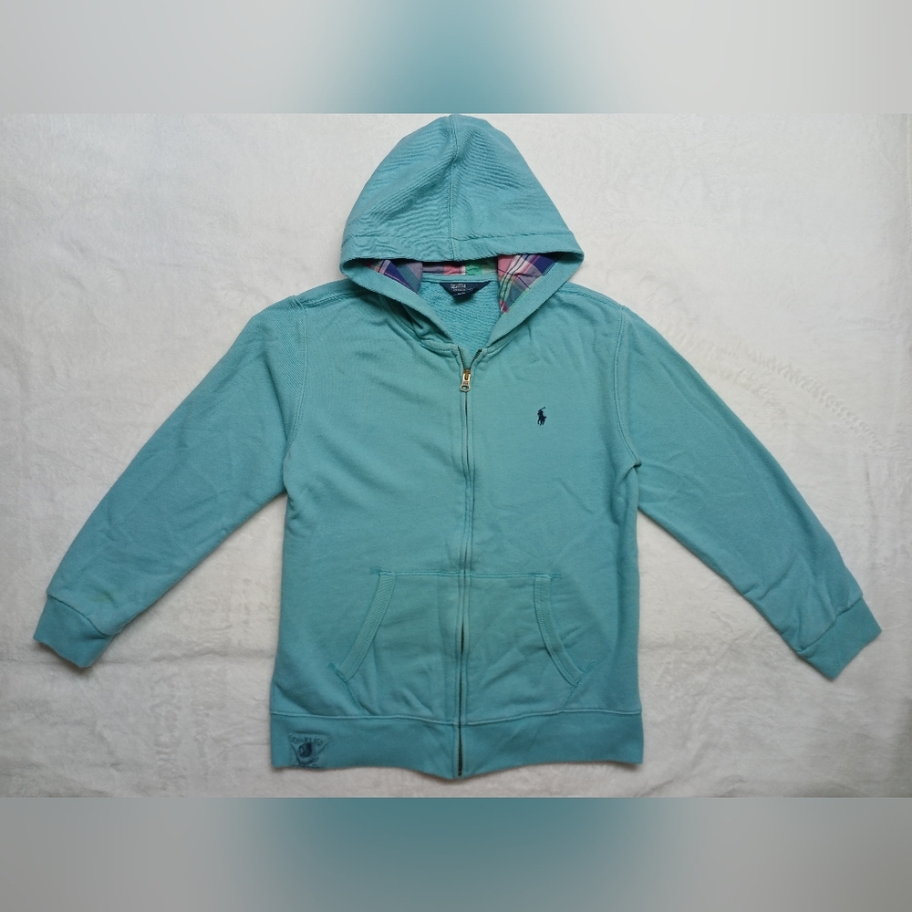 Polo Ralph Lauren Women Green Zip Up Hoodie Sweatshirt Size M (10-12)